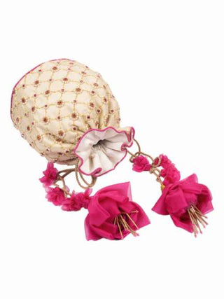 Pearl & pink stone checkered potli