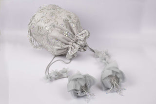 Silver zardozi & sequin potli