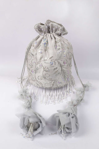 Silver zardozi & sequin potli