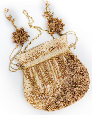 Gold applique leaf work potli