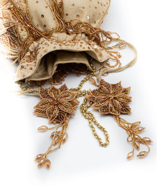 Gold applique leaf work potli