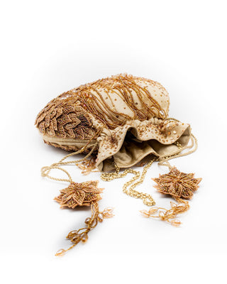 Gold applique leaf work potli