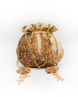 Gold applique leaf work potli