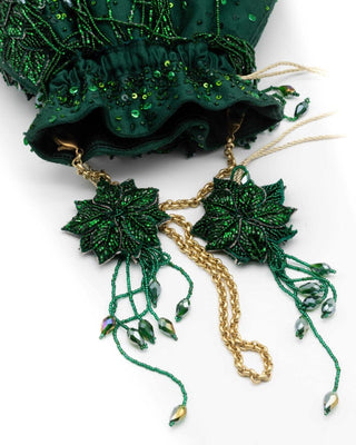 Green applique leaf work potli