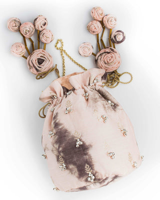 Beige shibori potli with zari