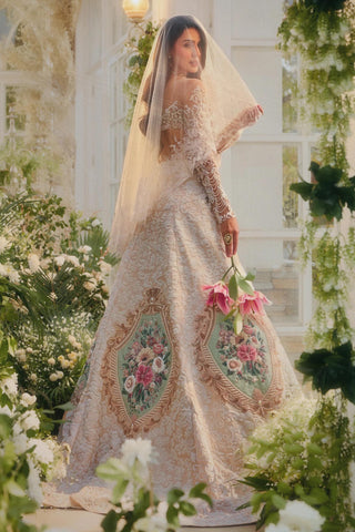 Lehenga Set for Indian Weddings – Beige Jardin De Soie by Rianta's