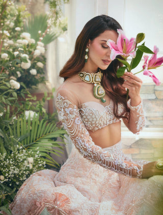 Lehenga Set for Indian Weddings – Beige Jardin De Soie by Rianta's