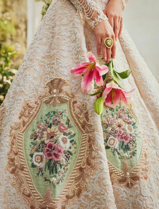Lehenga Set for Indian Weddings – Beige Jardin De Soie by Rianta's