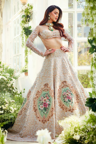 Lehenga Set for Indian Weddings – Beige Jardin De Soie by Rianta's