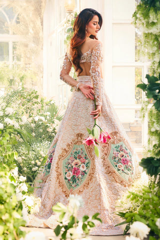 Lehenga Set for Indian Weddings – Beige Jardin De Soie by Rianta's