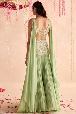 Green jasmine under bloom lehenga set