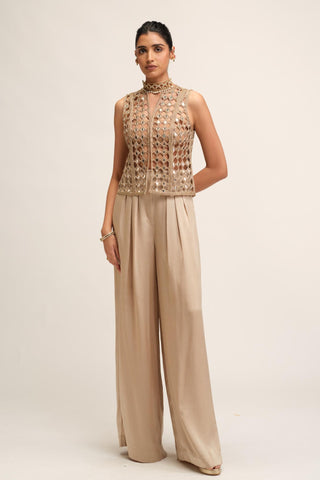 Jacket Set - Contemporary Wear - Beige Maharani Cutwork by Vvani by Vani Vats