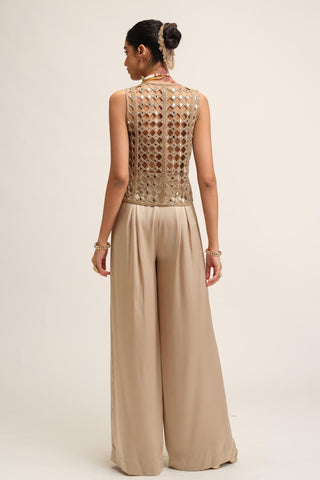 Jacket Set - Contemporary Wear - Beige Maharani Cutwork by Vvani by Vani Vats
