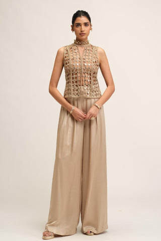 Jacket Set - Contemporary Wear - Beige Maharani Cutwork by Vvani by Vani Vats