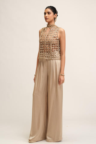 Jacket Set - Contemporary Wear - Beige Maharani Cutwork by Vvani by Vani Vats