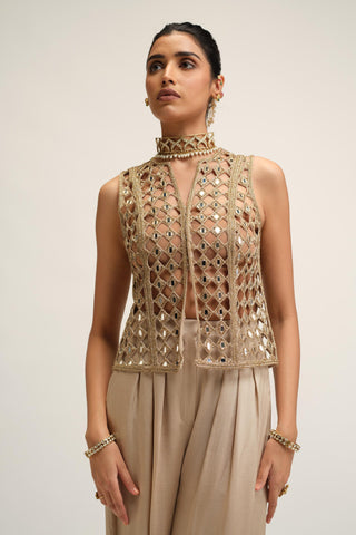Jacket Set - Contemporary Wear - Beige Maharani Cutwork by Vvani by Vani Vats
