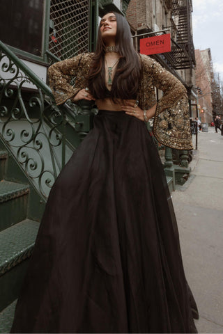 Black front row icon jacket with sharara