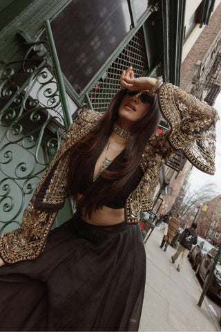 Black front row icon jacket with sharara