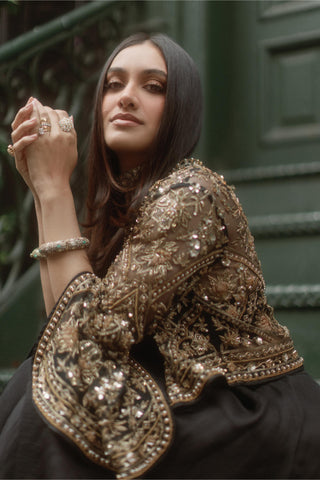 Black front row icon jacket with sharara Ridhi Mehra G