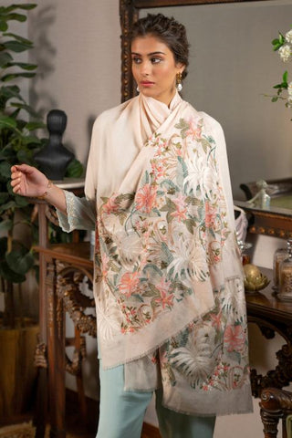 Stole Indian Wedding Wear - Beige Jungle Dream Wool Silk by Mauli