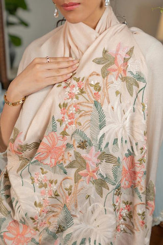Stole Indian Wedding Wear - Beige Jungle Dream Wool Silk by Mauli