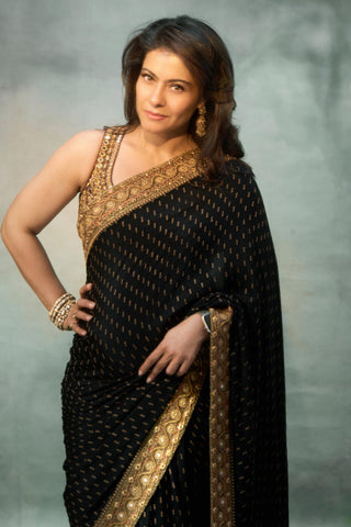 Organza Saree for Indian Weddings – Black Gold Chandini by Itrh