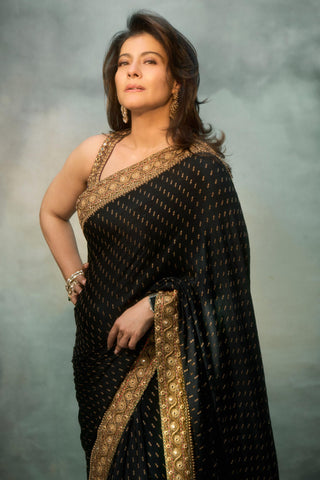 Organza Saree for Indian Weddings – Black Gold Chandini by Itrh