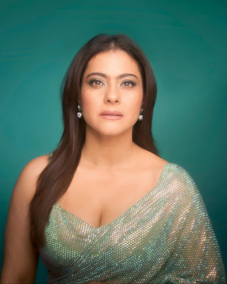 Green gleaming jewel saree set