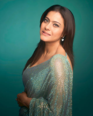 Green gleaming jewel saree set