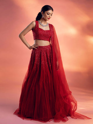 Chrysler red lehenga set