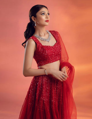 Chrysler red lehenga set