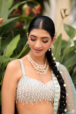 Blue camellia lehenga set