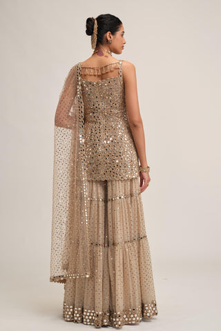 Sharara Set - Indian Wedding - Beige Modern Maharani Mirror by Vvani by Vani Vats