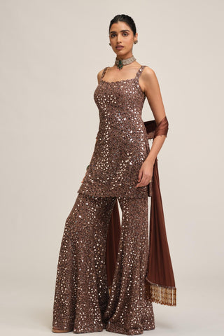 Sharara Set - Indian Wedding - Beige Modern Maharani Sequin by Vvani by Vani Vats