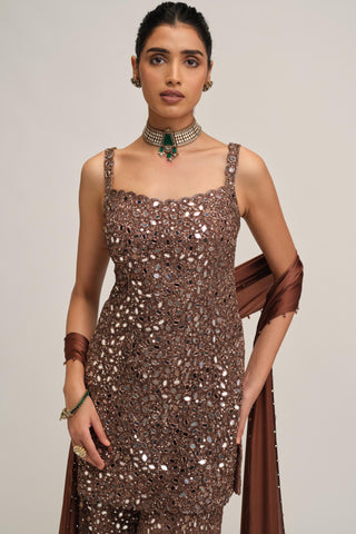 Sharara Set - Indian Wedding - Beige Modern Maharani Sequin by Vvani by Vani Vats