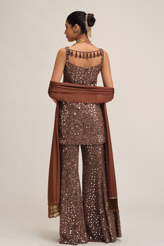 Sharara Set - Indian Wedding - Beige Modern Maharani Sequin by Vvani by Vani Vats