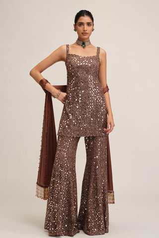 Sharara Set - Indian Wedding - Beige Modern Maharani Sequin by Vvani by Vani Vats