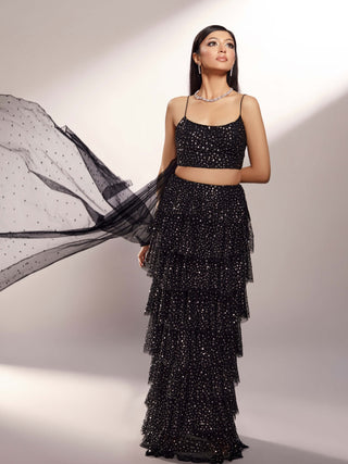 Steph black layered lehenga and blouse