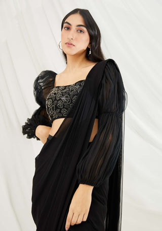 Midnight pre-draped saree set