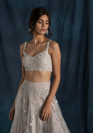 Soft gray embroidered lehenga set