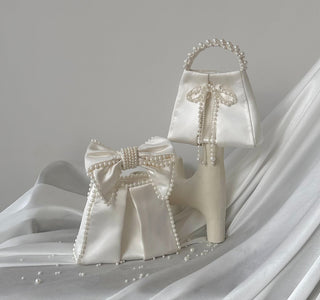 White satin bow bag