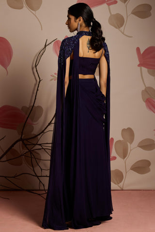 Blue lavender under bloom concept saree with cape