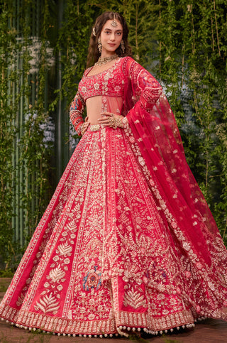 Lehenga Set for Indian Wedding - Red Chardi Kala Mayura Lehenga Set by Jigar and Nikita at Mrs. G