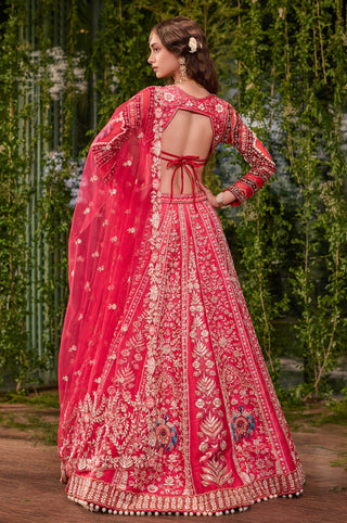 Lehenga Set for Indian Wedding - Red Chardi Kala Mayura Lehenga Set by Jigar and Nikita at Mrs. G