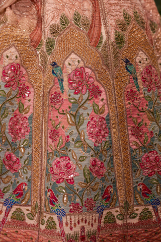 Lehenga Set for Indian Wedding - Peach Chardi Kala Gulnaar Lehenga Set by Jigar and Nikita at Mrs. G