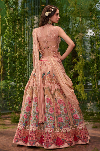 Lehenga Set for Indian Wedding - Peach Chardi Kala Gulnaar Lehenga Set by Jigar and Nikita at Mrs. G