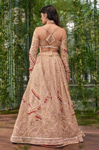 Lehenga Set for Indian Wedding - Beige Chardi Kala Hast Milap Lehenga Set by Jigar and Nikita at Mrs. G