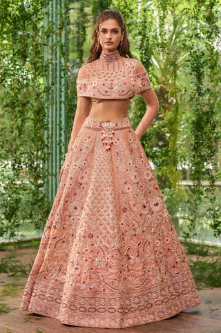 Lehenga Set for Indian Wedding - Peach Chardi Kala Prakriti Éclat Lehenga Set by Jigar and Nikita at Mrs. G
