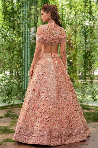 Lehenga Set for Indian Wedding - Peach Chardi Kala Prakriti Éclat Lehenga Set by Jigar and Nikita at Mrs. G