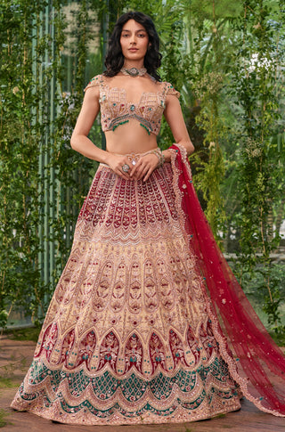 Lehenga Set for Indian Wedding - Beige Chardi Kala Padma Lehenga Set by Jigar and Nikita at Mrs. G